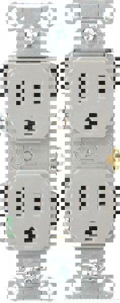 Straight Blade Duplex Receptacle: NEMA 5-15R, 15 Amps, Self-Grounding